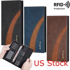 RFID Mens Long Bifold Wallet Leather Multi-Card Cash Phone Holder Purse Wallet