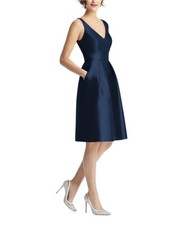 Alfred Sung V-Neck Pleated Skirt Cocktail Dress sz 8   $ 208 