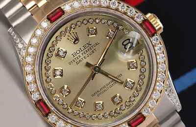 Rolex Datejust 36 mm Watch Champagne String Dial with Ruby & Diamond Watch