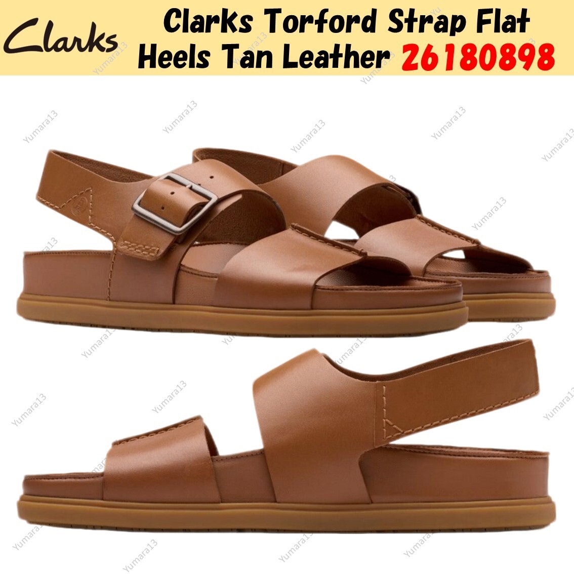 Clarks Torford Strap Flat Heels Tan Leather 26180898 UK 4-13