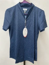 Greg Norman Navy Hummingbird Printed Tulip Short Sleeve Golf Polo Choose Size