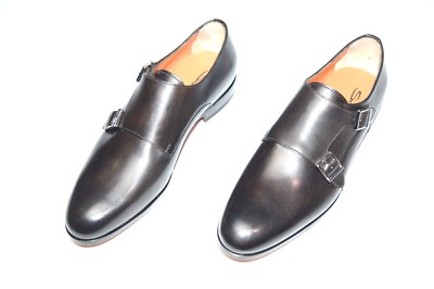 NEW SANTONI Dress Leather Shoes Monk Strap SIZE Eu 42.5 Uk 8.5 Us 9.5 (25R)