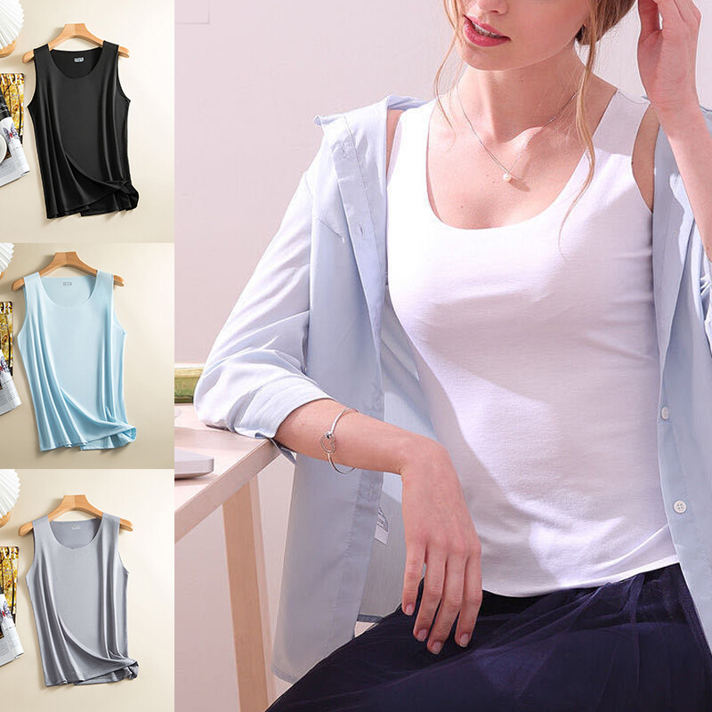 Women Ice Silk Vest Tank Tops Camisole Sleeveless T-shirt Tops Casual Summer US✲