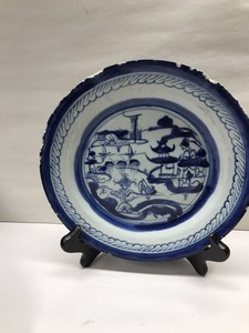 Antique Chinese Export Canton Blue White Plate 19c