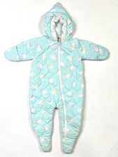 Cuddle Time Baby Pajamas MD To 18 Lbs Zip Quilted Blue Kitten Romper Made In USA
