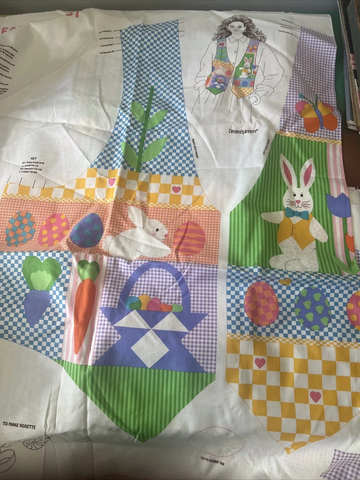 Easter Vest Dreamspinners for V.I.P. Panel Fabric Lot Of 4 Flower Basket Vintage - Image 3 of 4