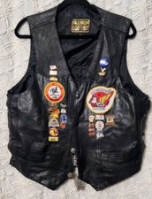 Vintage Mens Leather Vest Size XL Motorcycle Patches Pins Honda Gold Wing GWRRA