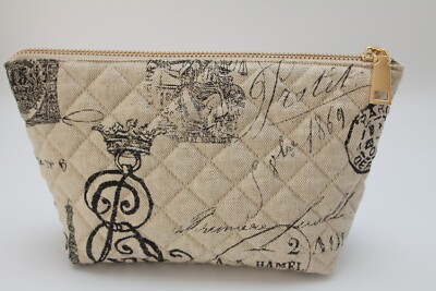 Cotton Cosmetic Pouch with Fun Print, Checkered Lining, Stylish Makeup Bag.
