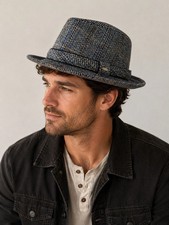 Scala Men s Gray Plaid Fedora Hat Wool Blend Large NWT