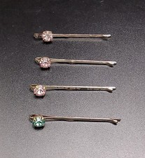 Four Original Vintage Prong Rhinestone Hair/Bobby Pins, 3-Pink  1-Blue