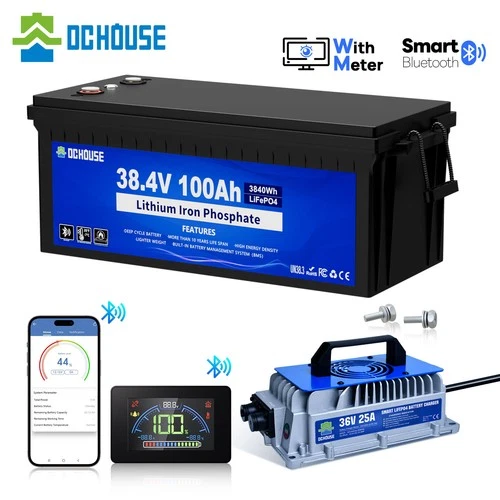 36V 100Ah Lithium Golf Cart Battery with 25A Charger Bluetooth Trolling Motor RV