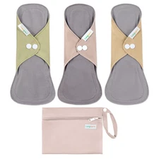 Cotton Reusable Period Pads for Women Washable Menstrual Regular 3 PCS Set