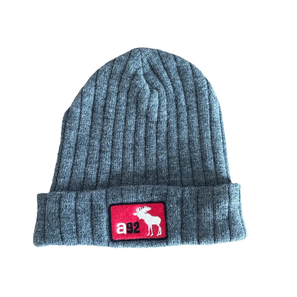 Gorro de Colección Abercrombie & Fitch Mezcla de Lana Gris Rojo Logo Y2K Preppy Gorp Foto 2 de 4