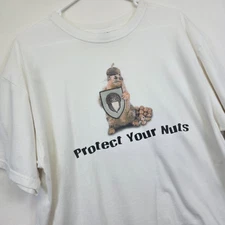 Vintage Protect Your Nuts Shirt Mens XL White Humor Squirrel Street Graphics Tee