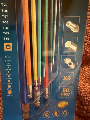 9 Piece Ball Point Hex Key Tool Set Color Chrome Vanadium Steel JJH9011 New