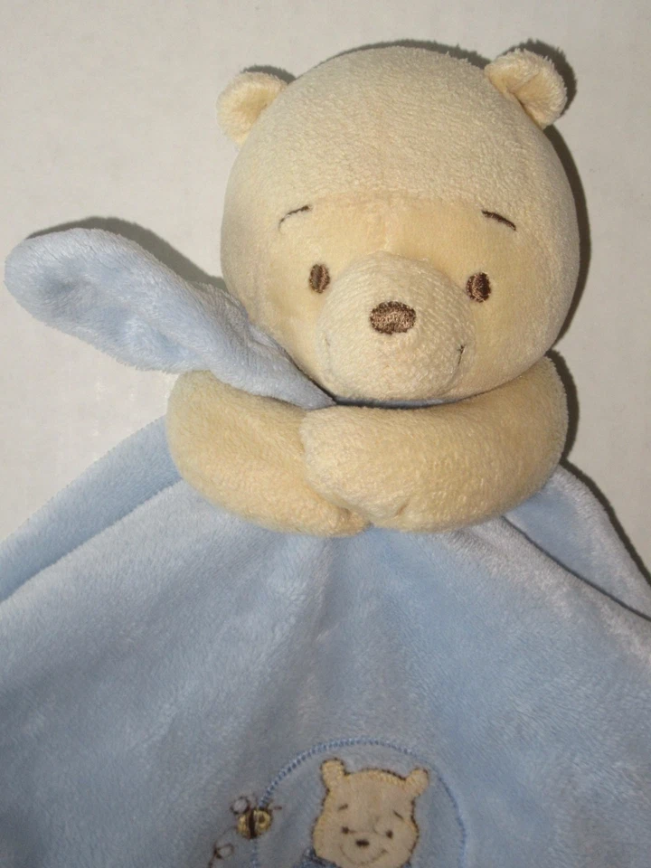 Manta de seguridad Winnie The Pooh Lovey azul felpa satinado sonajero juguete para bebé 2008 Foto 3 de 4