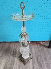 Vtg 50's MCM HOLLYWOOD REGENCY Crystal Smoking Stand FLOOR ASH TRAY Italy Brass 