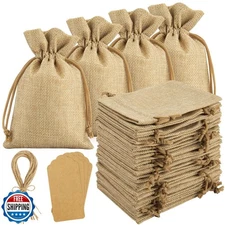 25PCS Burlap Gift Bags With Drawstring, 4x6" Small Party Favor Gift Bags + Bo