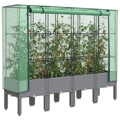 Hochbeet Gemüsebeet Pflanzkasten mit Gewächshaus-Aufsatz Rattan-Optik vidaXL