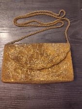 La Regale Vintage Gold Beaded Evening Clutch Purse