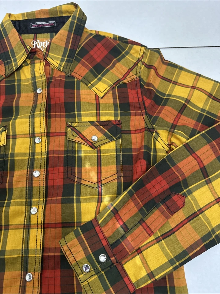Rock 47 Wrangler Women's Size Small Rhinestone Pearl Snap Plaid Cowgirl Shirt - Изображение 3 из 4