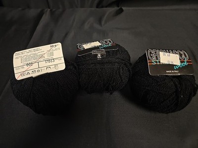 Lot of 3 Balls Grignasco Stretch Wool Yarn Merino 50g/218yd Black