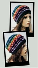 crochet womans handmade hat beanie black crayon box puffs