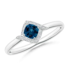 5MM Cushion London Blue Topaz Solitaire Halo Women Ring 925 Sterling Silver
