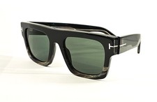 TOM FORD TI 0023 ICON collection Sunglasses 05N Black-Horn/Green lenses 53 New