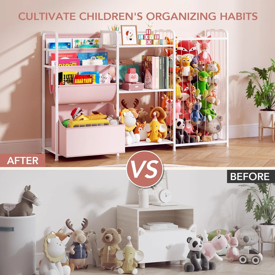 Organizador de almacenamiento de animales de peluche 3 en 1 - Almacenamiento de juguetes con estantería para niños y grande... Foto 4 de 4