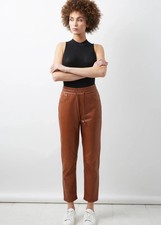 REAL Women's Brown Lambskin Leather Pants Joggers lace up Custom made to order