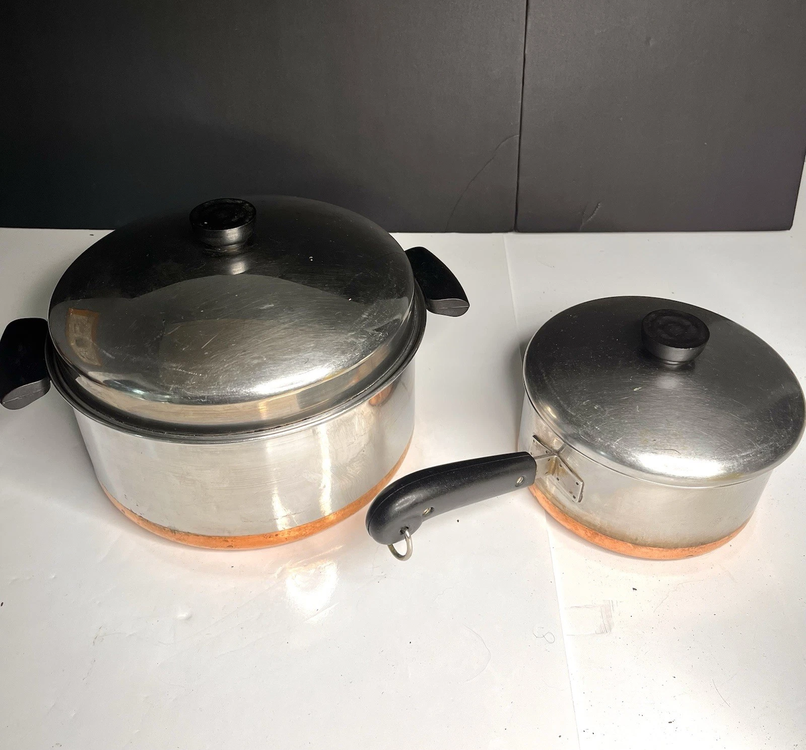 Vintage Revere Ware Copper Bottom 4 Pc Set 6qt Stock Pot & 2qt Sauce With Lids