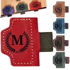 Custom Bookmark with Pen Holder 26 Letters Personalized Magnetic Leather Red M