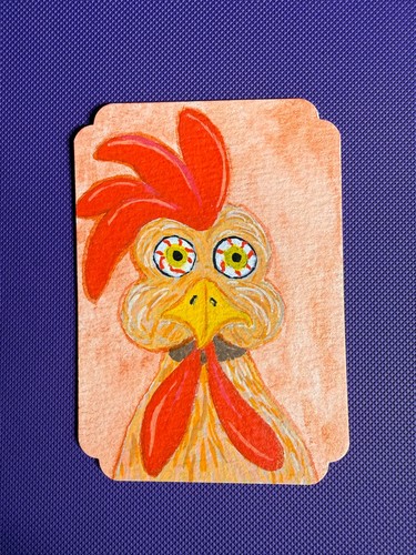 ACEO Original hand Painting, crack chicken by Kookeyartzllc