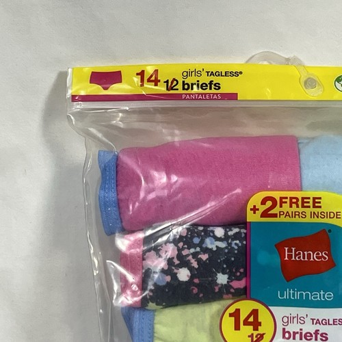Hanes Ultimate Girls Tagless Cotton Briefs Underwear Pack of 14 Pairs - Size 10 - Picture 3 of 6
