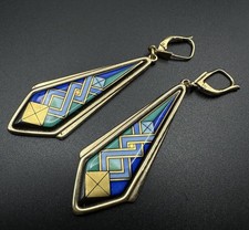 Michaela Frey Team Ohrringe Emaille Kunst Bunt " Art Deco " Designer 