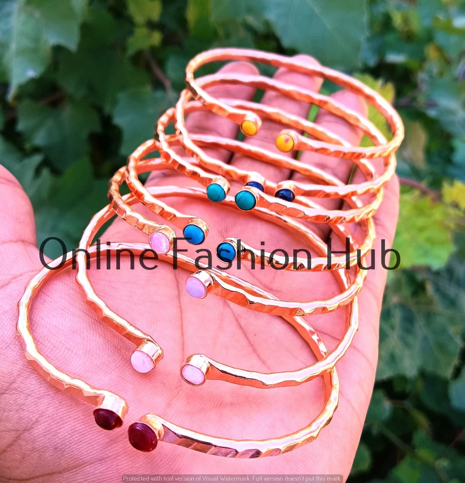 Turquoise & Mix Gemstone Copper Plated Bangle Bracelet Lot Wholesale Jewelry - Image 2 of 2