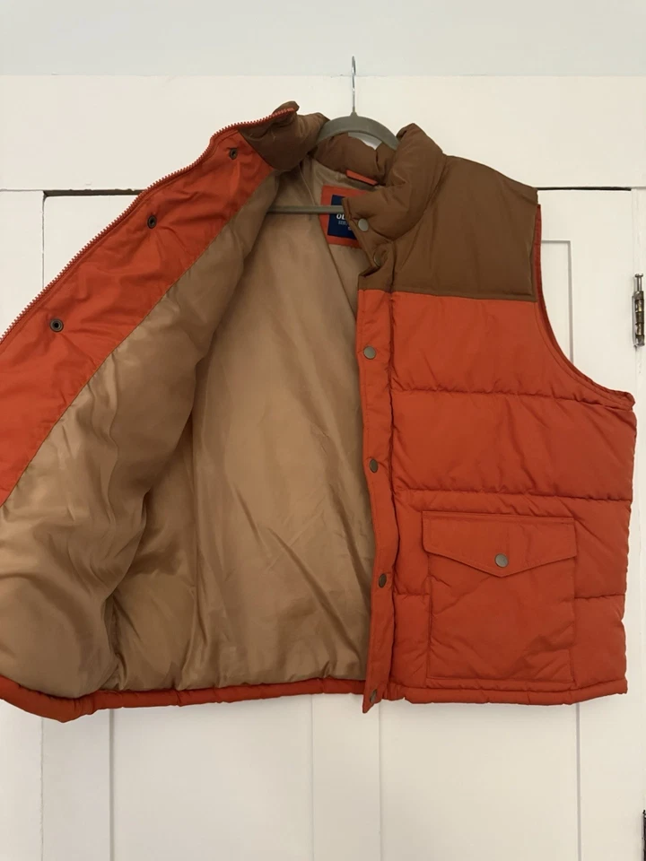 Men's Old Navy Orange & Brown Puffer Button Up Vest Size 3XL - Image 2 of 4