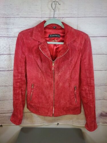 Pamela McCoy Red 100% Genuine Leather Zip-up Jacke