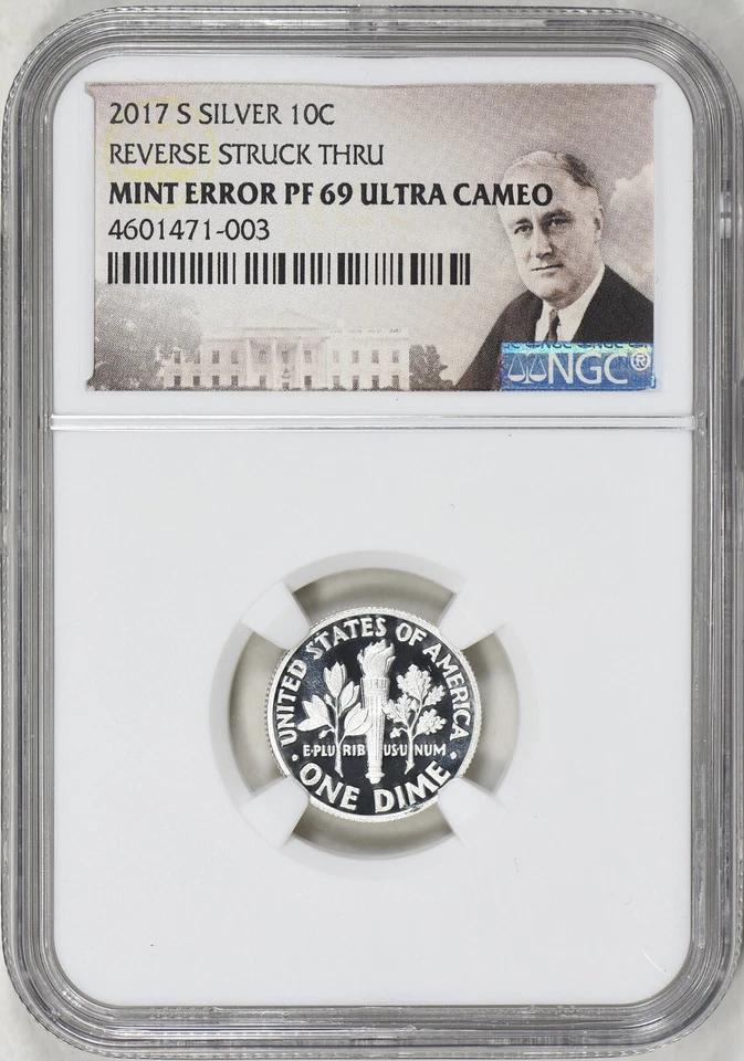 2017-S Reverse Struck Thru NGC PF69 UCAM Roosevelt Silver Dime Proof Error - Image 2 of 4
