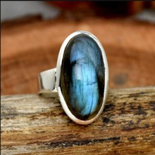 Blue Fire Lovely Labradorite 925 Sterling Silver Christmas Gift Ring MM-15