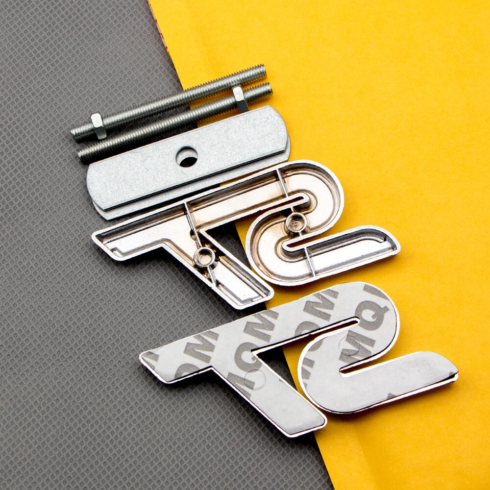 Chrome Red Metal ST Grille Emblem Logo + Rear Trunk Lid Sport Badge Car Sticker - Imagem 2 de 4