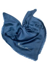 VTG Anne Klein Square Scarf 100 Silk Blue Solid Pattern Raw Edge Made in Japan