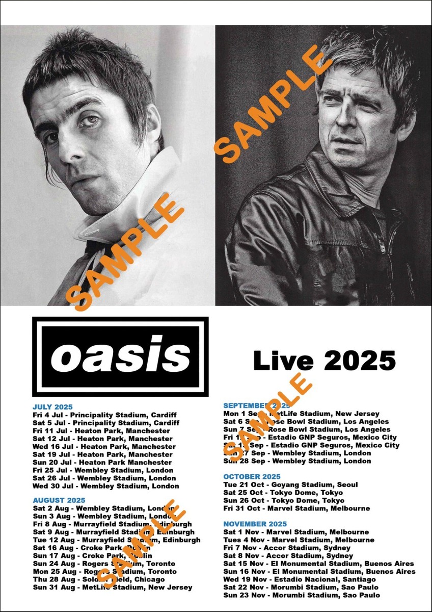 OASIS Live 2025 Tour Poster A3 Size - great quality with crystal