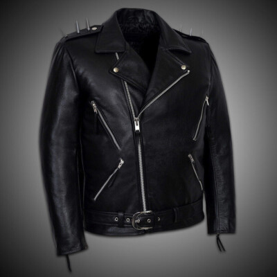 Ghost Rider Black Leather Biker Jacket Spiked Metal Studded