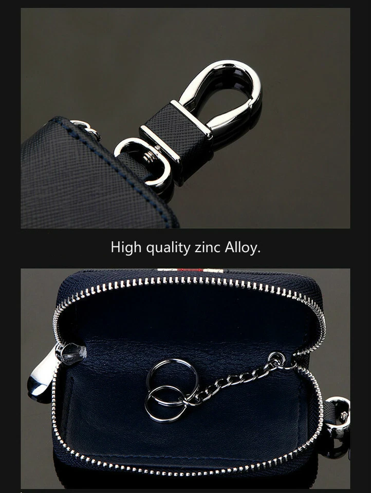 Tricolor Stripe Leather Car Remote Key Chain Holder Case Bag Fit for Mustang - Image 4 of 4