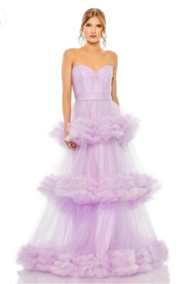 chinese dress ladies Mac Duggal Polka Dot Organza Strapless Ankle Dress with Bow, Womens, 16, Rose Pink main image 0