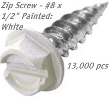 #8 x 1/2" Self-Piercing Painted WHITE Zip Screws Quantity Lot 13000 per Box BULK