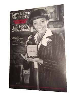 MISS BLACK INDIANA MODEL CAMELOT MEAD WINE POSTER SIGN BLOOMINGTON OLIVER VTG
