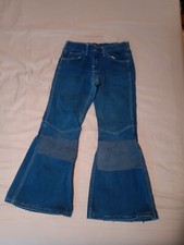 Vintage 70s Bell Bottom Jeans, Grunge Kids Jean Pants, Patches And Scuffing